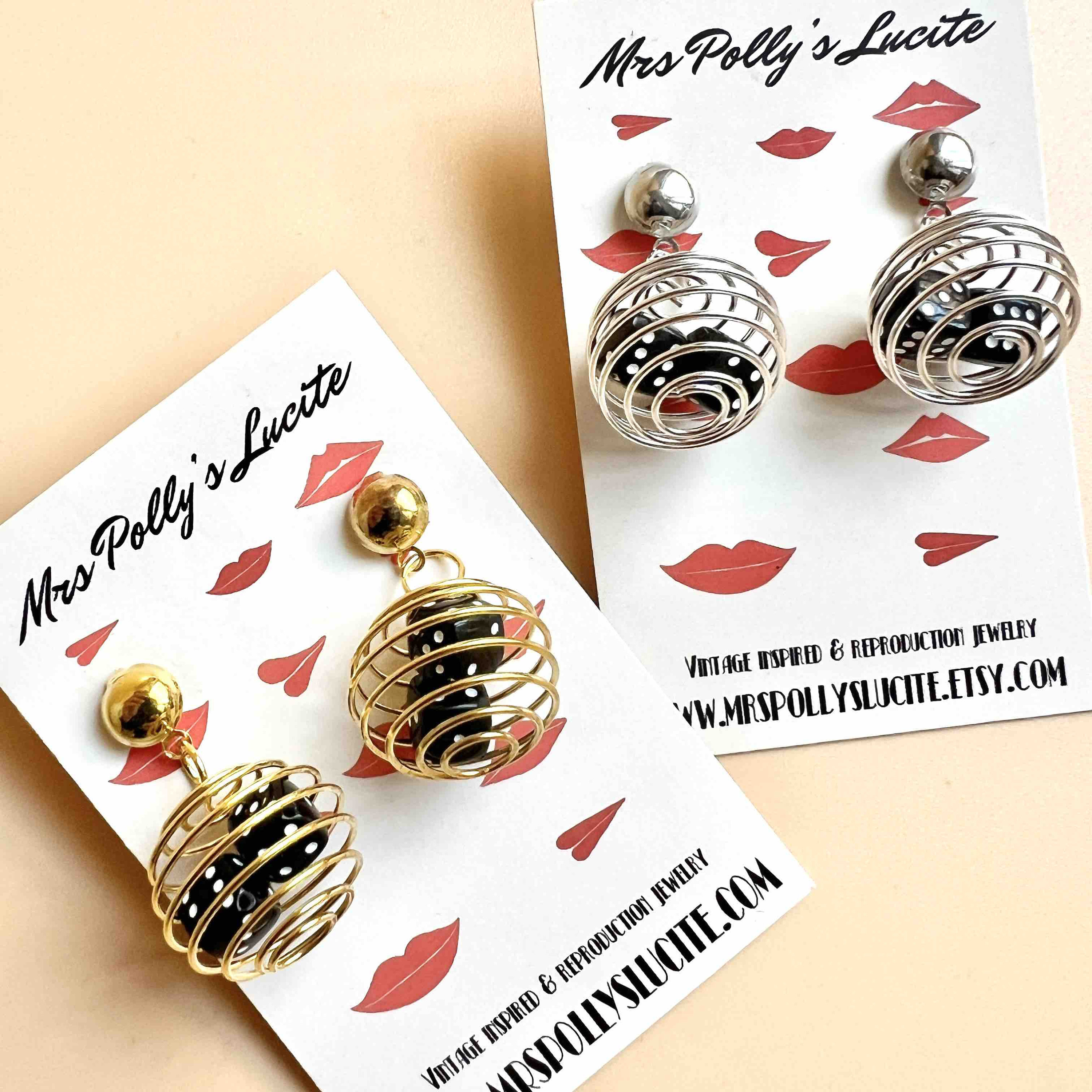 Dice Earrings: Las Vegas Style Cage Earrings by Mrs Polly's Lucite