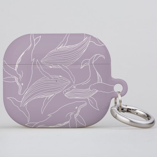 Humpback Whale Line Art Limited-Edition AirPod AirPod Pro Case Cover | Ocean Sea Animal | Apple AirPods Generation 1 2 3 Pro | Lilac Purple