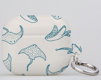 Stingray Line Art AirPod AirPod Pro Keychain Case Cover | Manta Ray Sea Ocean Animal | Apple AirPods Generation 1 2 3 Pro | Beige Blue