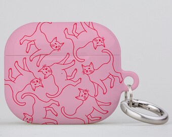 Cats Line Art AirPod AirPod Pro Keychain Case Cover | Cute Kawaii Kitten Pet Minimalist | Apple AirPods Generation 1 2 3 Pro | Pink Red