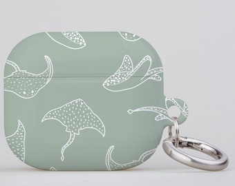 Stingray Line Art AirPod AirPod Pro Keychain Case Cover | Manta Ray Sea Ocean Animal | Apple AirPods Generation 1 2 3 Pro | Mint Green