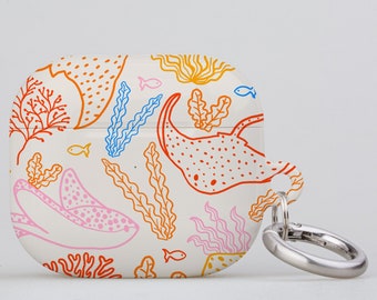 Stingray Plants AirPod AirPod Pro Keychain Case Cover | Manta Ray Sea Ocean Animal Coral Reef | Apple AirPods Generation 1 2 3 Pro | Bright