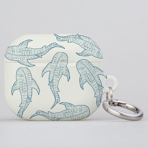 Whale Shark Line Art AirPod Case: Beige Blue Keychain Cover
