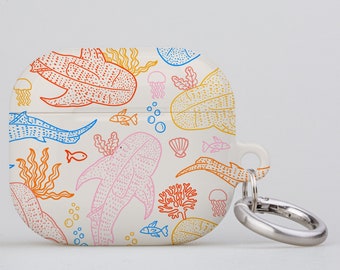 Whale Shark Scatter Coral Reef AirPod AirPod Pro Keychain Case Cover | Ocean Sea Animal Plants | Apple AirPods Generation 1 2 3 Pro | Bright