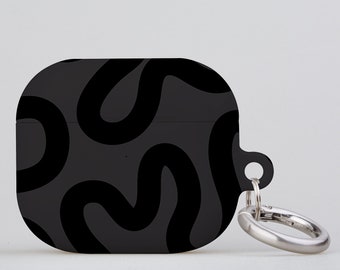 Swirl AirPod AirPod Pro nyckelringsfodral | Söt retro Y2K abstrakt virvlande våglinjer | Apple AirPods Generation 1 2 3 Pro | Gråsvart