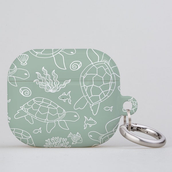 Line Art Turtles Limited-Edition AirPod AirPod Pro Case Cover | Cute Tortoise Ocean Animal | Apple AirPods Generation 1 2 3 Pro | Mint Green