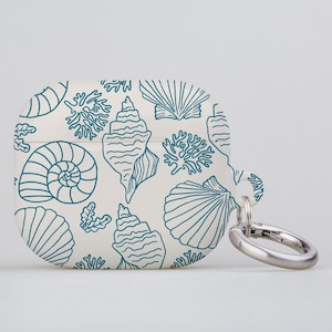 Seashell Coral Reef AirPod AirPod Pro Keychain Case Cover | Line Art Beach Ocean Sea Shell | Apple AirPods Generation 1 2 3 Pro | Beige Blue