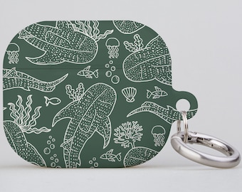 Whale Shark Coral Reef AirPods Case: Hand-Designed Protective Cover; Khaki