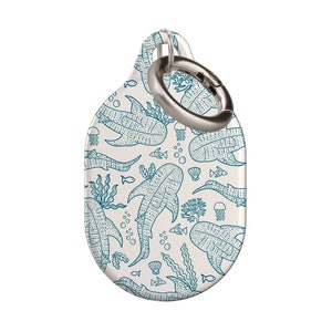 Requin-baleine Scatter Récif corallien Apple AirTag Holder Cover Keychain Porte-clés | Océan Mer | Étui de protection AirTag avec mousqueton | Bleu beige