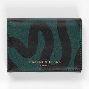 AbstrakteS Swirl Lines Leder Portemonnaie | Luxus Designer Geschenk für Sie & Ihn | Premium EchtLeder Reißverschluss | Dunkelgrün
