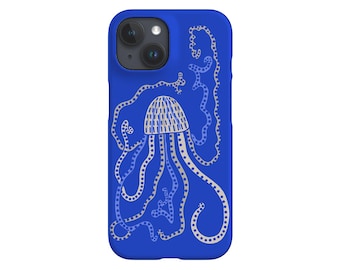 Jellyfish Phone Case: Hand-Designed Bright Blue Ocean Animal Print