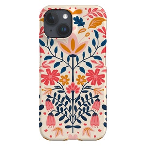 Scandinavian Folk Flowers Phone Case | Floral Damask | Cover for iPhone 16 15 14 13 SE Max Pro - Samsung Galaxy S24 - Google Pixel 8 | Pink