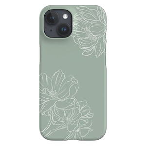 Peonies Line Art Phone Case: Mint Floral Cover