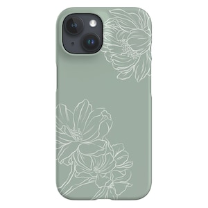 Peonies Line Art Flower Limited-Edition Phone Case | Peony Floral Flower| Phone Case For iPhone 13 12, Samsung Galaxy, Google Pixel | Mint