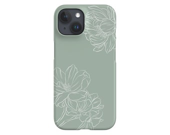 Peonies Line Art Flower Limited-Edition Phone Case | Peony Floral Flower| Phone Case For iPhone 13 12, Samsung Galaxy, Google Pixel | Mint