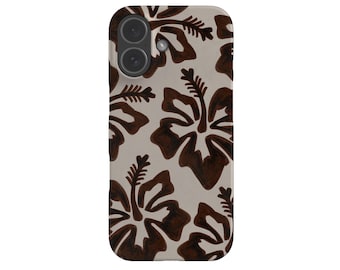 Textured Hibiscus Phone Case: Tropical Flower Brown; iPhone, Galaxy, Pixel