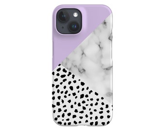 Geometric Marble Dalmatian iPhone Case - Google Pixel Cover - Samsung Galaxy Shell - Colour Block - Spots - Dots -  Hard Dual Cover - Purple