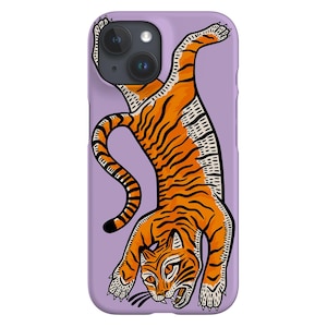 Tiger Phone Case | Cute Safari Wild Cat | Cover for iPhone 16 15 14 13 12 11 SE Max Pro - Samsung Galaxy S25 - Google Pixel 9 | Lilac
