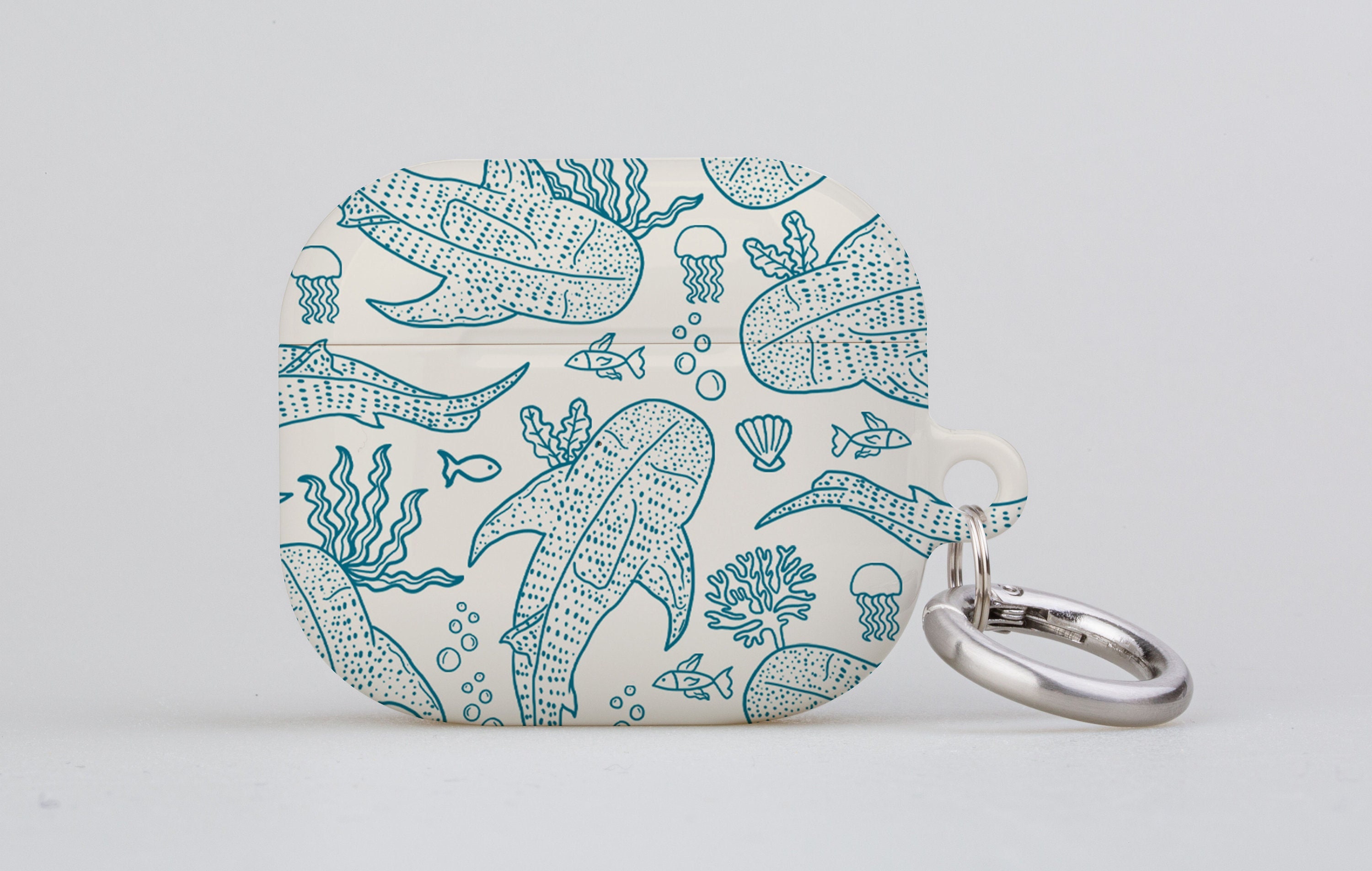 Whale Shark Scatter Coral Reef AirPod AirPod Pro Keychain Case Cover | Ocean Sea Plants | Apple AirPods Generation 1 2 3 Pro | Beige Blue