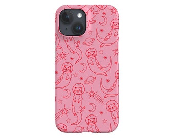 Funda para teléfono con diseño de nutria espacial y diseño de nutria astronauta rosa