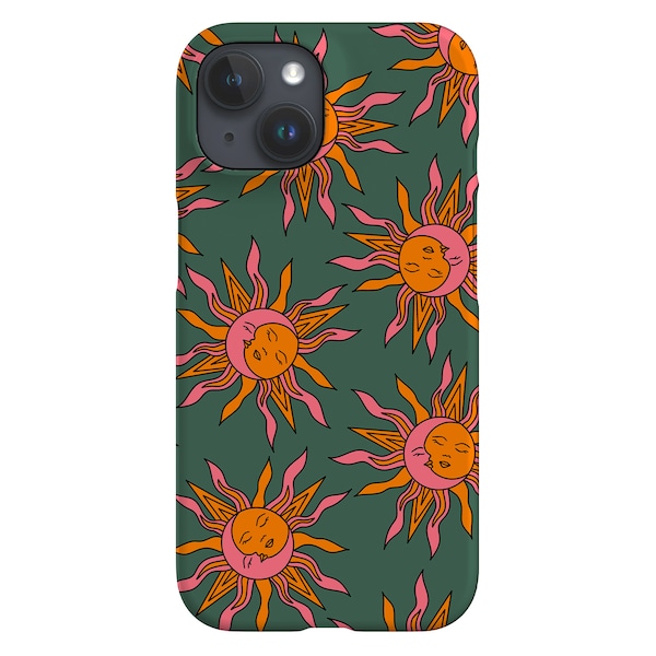 Moon and Sun Phone Case: Green Celestial Design