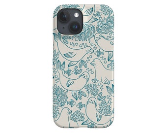 Seal Coral Reef Phone Case: Beige Blue Ocean Sea Lion Design
