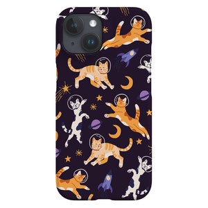 Space Cats Phone Case: Stars & Moon Cover; Purple