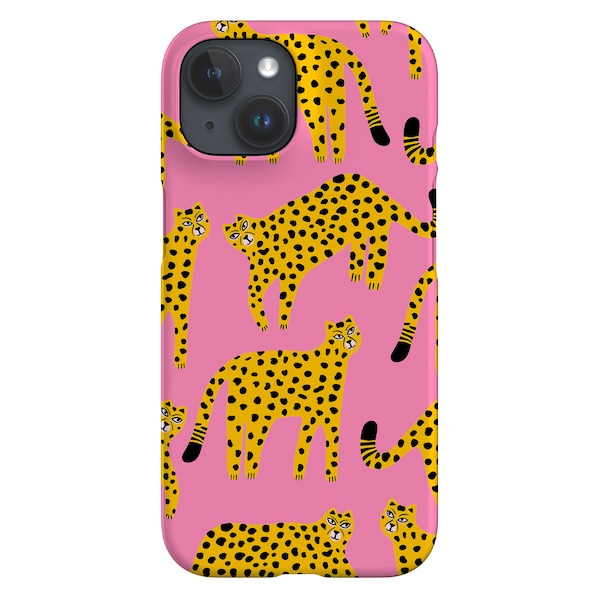 Coque de portable en édition limitée Cheetah Scatter | Chat animal sauvage audacieux mignon | Coque pour iPhone 14 13 12 Samsung Galaxy Google Pixel | Rose