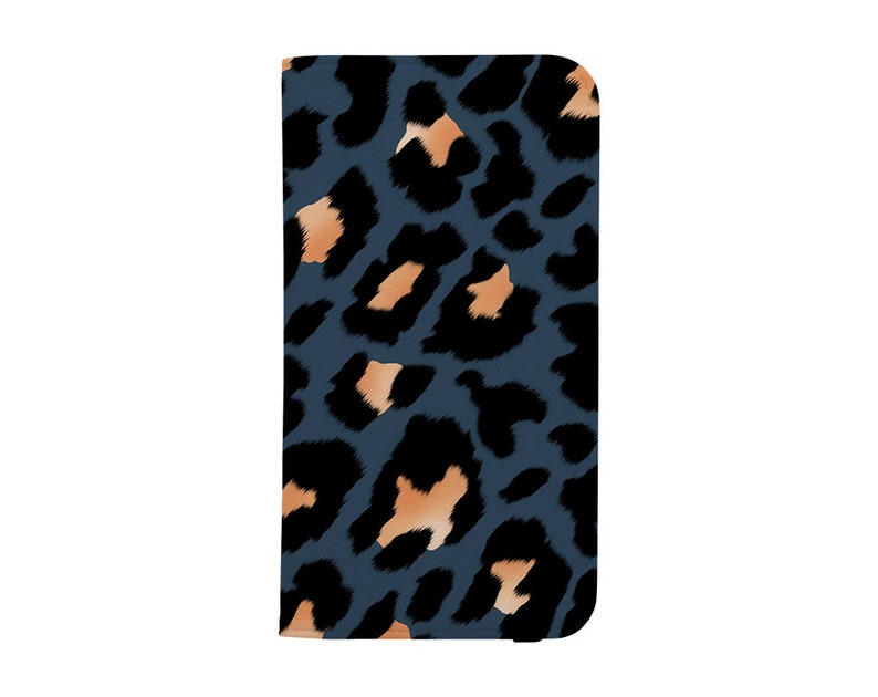 Faux Leather Blue Credit Card Leopard Spots Pattern Folio Classic Leopard Wallet iPhone Case Animal Print Samsung Galaxy Case