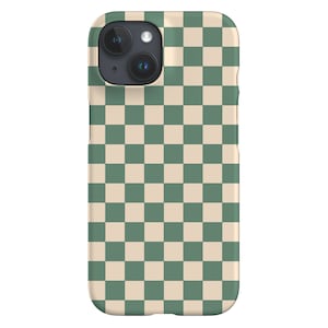 Étui pour portable à carreaux | Contrôle de la grille classique | Coque pour iPhone 16 15 14 13 12 SE Max Pro - Samsung Galaxy S24 - Google Pixel 8 | Beige vert
