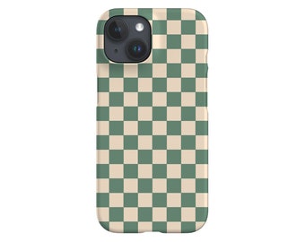 Checkered Phone Case | Classic Grid Check | Cover for iPhone 16 15 14 13 12 SE Max Pro - Samsung Galaxy S24 - Google Pixel 8 | Green Beige