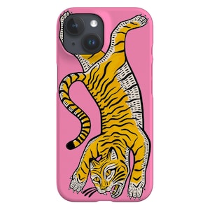 Tiger Phone Case | Cute Safari Wild Cat | Cover for iPhone 16 15 14 13 12 11 SE Max Pro - Samsung Galaxy S25 - Google Pixel 9 | Pink Mustard