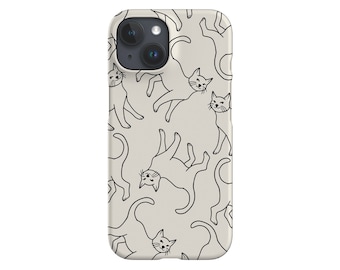 Cats Phone Case - Cover for iPhone 13 12 11 XS XR SE 8 7 Max Pro - Samsung Galaxy S21 - Google Pixel 5 - Line Art Cute Animal Pet - Cream