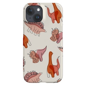 Dinosaur Colour Phone Case - Cover for iPhone 13 12 11 XS XR - Samsung Galaxy S21 - Google Pixel - Cute Kawaii Dino Line Art - Cream Red