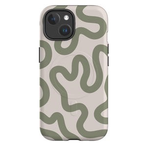 Swirl Magsafe iPhone Case | Cute Retro Bold Y2K Wireless Case Cover | Phone Case For iPhone 16 15 14 13 Plus Pro Max | Linen Moss Green