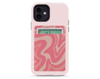 Abstract Wave Unique Phone Card Holder Wallet | Aesthetic Y2K Swirl | Vegan Sustainable Eco Paper Leather | Credit Card Holder | Blush Pink