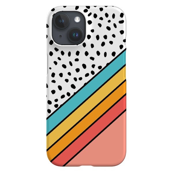 Coque géométrique arc-en-ciel pour iPhone - Google Pixel Cover - Coque Samsung Galaxy - Blocs de couleur - Taches dalmates - Pois - Rayures - Corail