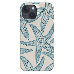 Étui pour portable surdimensionné avec étoiles de mer | Plage Mer | Coque pour iPhone 16 15 14 13 12 11 SE Max Pro - Samsung Galaxy S24 - Google Pixel 8 | Bleu beige