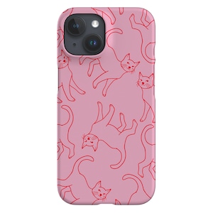 Coque de portable chats dessin au trait : housse pour animal de compagnie rose rouge