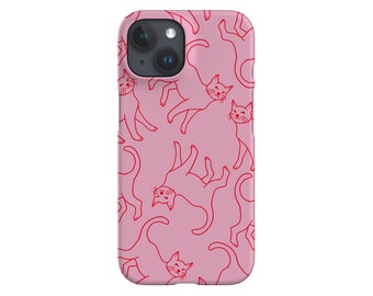 Katzen Handy Hülle - Hülle für iPhone 13 12 11 XS XR SE 8 7 Max Pro - Samsung Galaxy S21 - Google Pixel 5 - Line Art Süßes Tier Haustier - Pink Rot