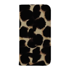 Funda tipo cartera con estampado animal de piel vegana para iPhone 16, 15, 14, 13, 12 y 11 SE Max Pro - Samsung Galaxy S24/Beige