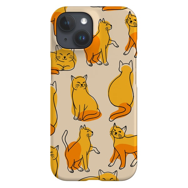 Cats Colour Phone Case - Cover for iPhone 13 12 11 XS XR SE 8 7 Max Pro - Samsung Galaxy - Google Pixel - Line Art Cute Animal Pet - Yellow