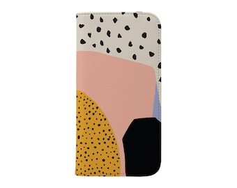 LEATHER WALLET Phone Case – Animal Dots Pastel iPhone Wallet Case – Samsung S24 Protective Cover – Leather Flip Case for iPhone 16 15 14 13