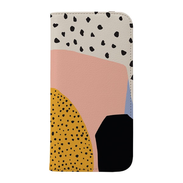 LEDER GELDBÖRSE Handyhülle – Tier Punkte Pastell iPhone Hülle – Samsung Schutzhülle – Leder Flip Case für iPhone XR 13 12 11 Pro