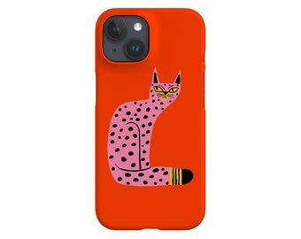 Coque de portable en édition limitée avec chats audacieux | Animal de compagnie abstrait mignon | Coque de portable pour iPhone 14 13 12 Samsung Galaxy, Google Pixel | Orange