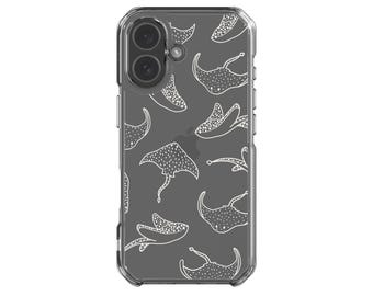 Funda transparente para teléfono con diseño de raya / Mantarraya; Blanca