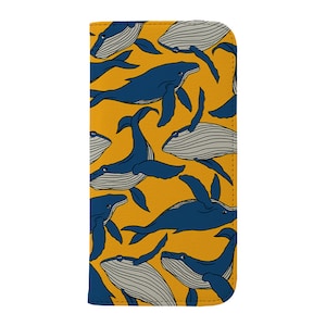 Buckelwal Geldbörse Handyhülle | Vegan Leder | Ozean Meer | Hülle für iPhone 16 15 14 13 12 11 SE Max Pro - Samsung Galaxy S24 | Gelb