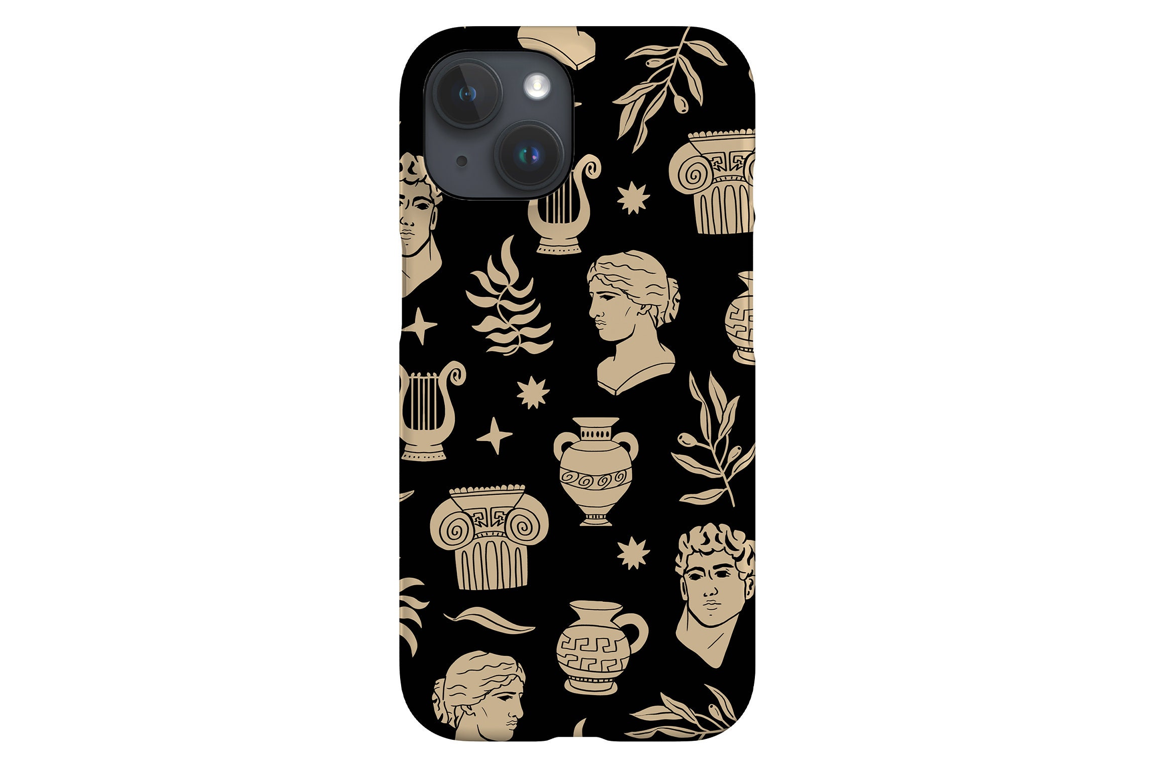 Ancient Greek Scatter Phone Case | Statue Vase | Cover for iPhone 16 15 14 13 12 11 SE Max Pro - Samsung Galaxy S24 - Google Pixel 8 | Black