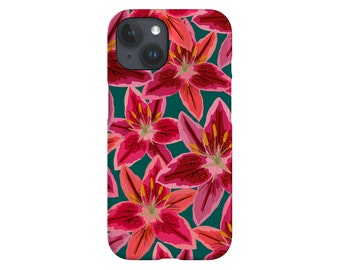Funda para teléfono con diseño floral de lirios: flores abstractas de colores, verde azulado