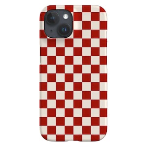 Étui pour portable à carreaux | Contrôle de la grille classique | Coque pour iPhone 16 15 14 13 12 SE Max Pro - Samsung Galaxy S24 - Google Pixel 8 | Beige Rouge